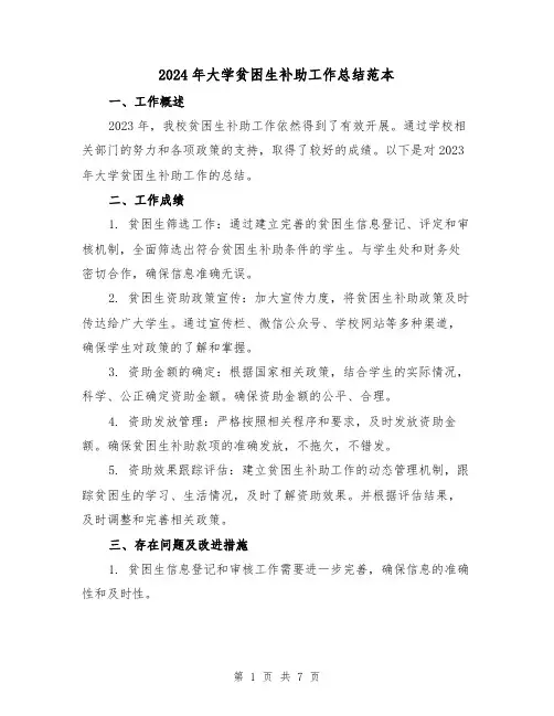 2024年大学贫困生补助工作总结范本(3篇)