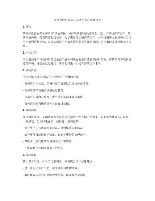某钢铁股份有限公司清洁生产审核报告