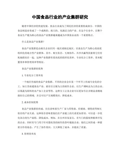 中国食品行业的产业集群研究