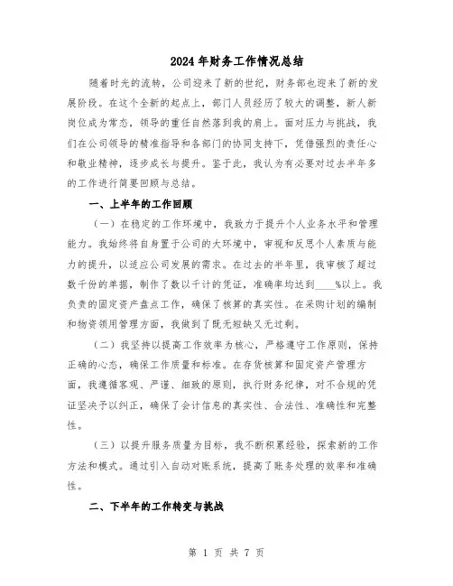 2024年财务工作情况总结(四篇)