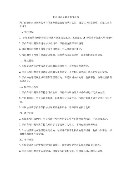 拓展培训班规章制度表格