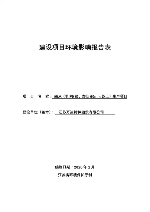 轴承(非P0级,直径60mm以上)生产项目环境影响报告表【模板】