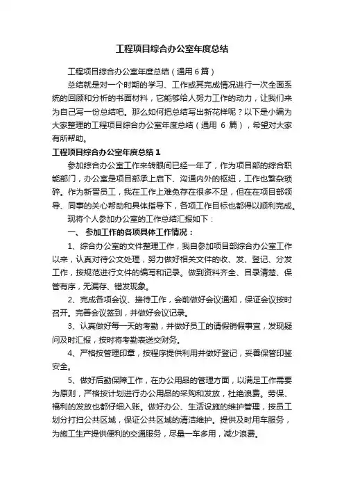 工程项目综合办公室年度总结（通用6篇）