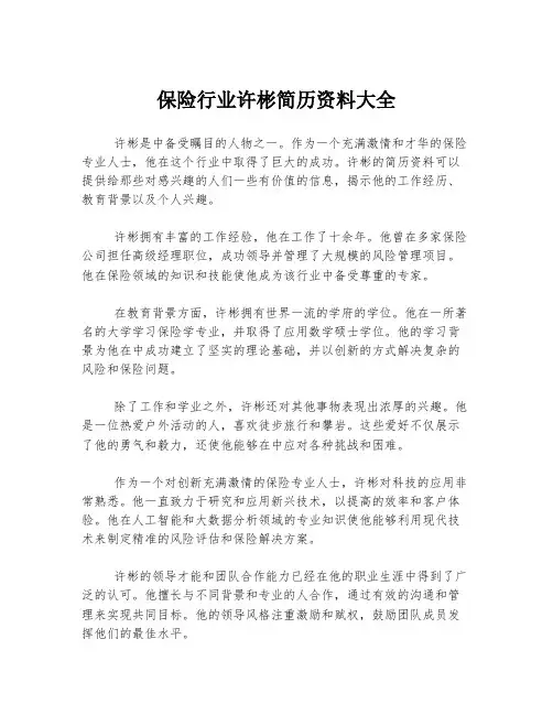 保险行业许彬简历资料大全