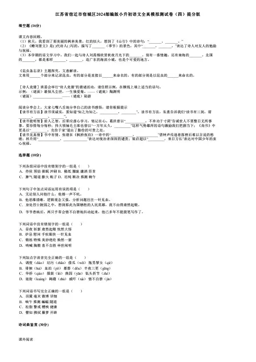 江苏省宿迁市宿城区2024部编版小升初语文全真模拟测试卷(四)提分版