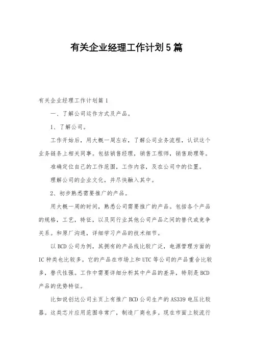 有关企业经理工作计划5篇