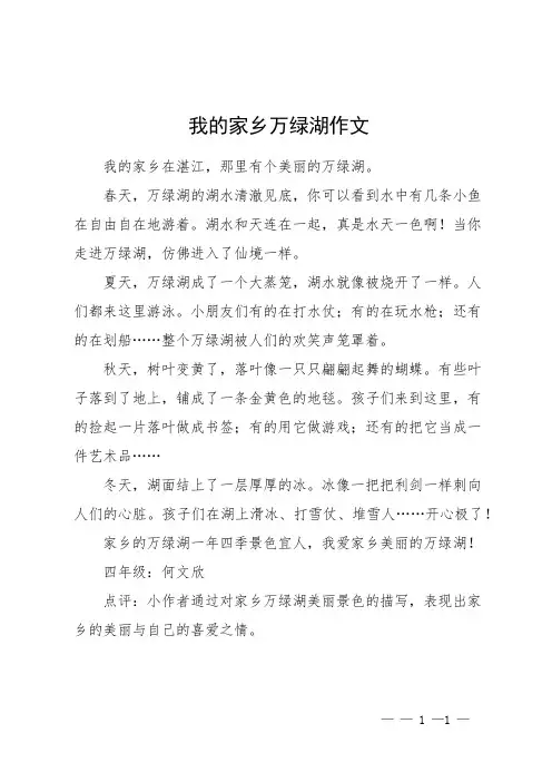我的家乡万绿湖作文