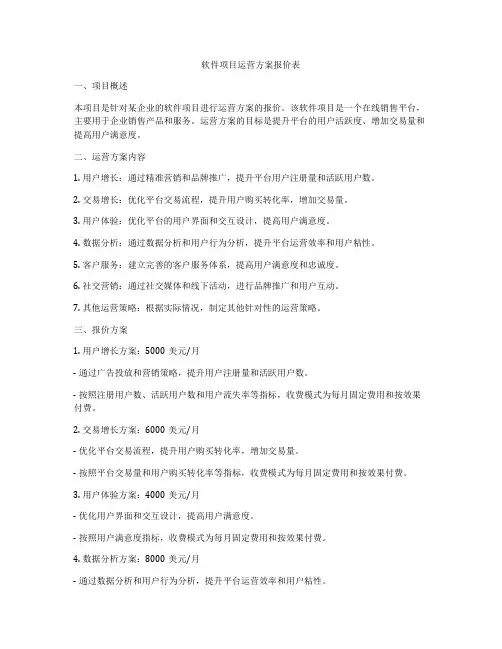 软件项目运营方案报价表