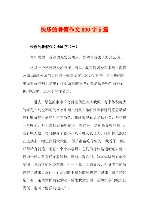 快乐的暑假作文600字5篇