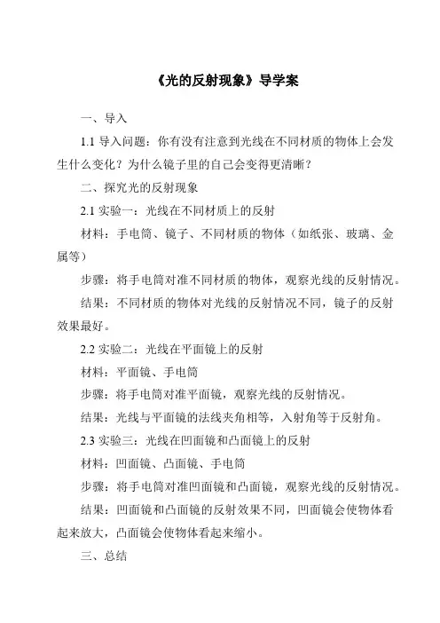 《光的反射现象导学案》