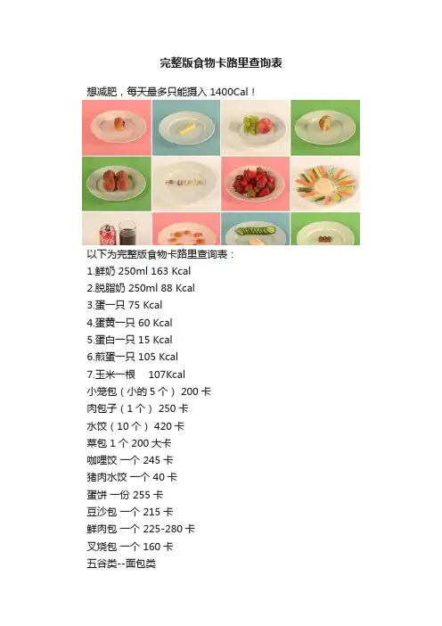 完整版食物卡路里查询表