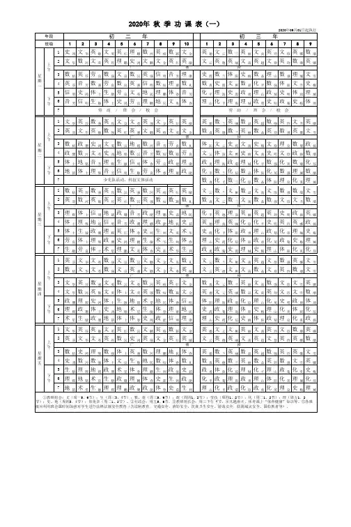 2020年秋功课表模板