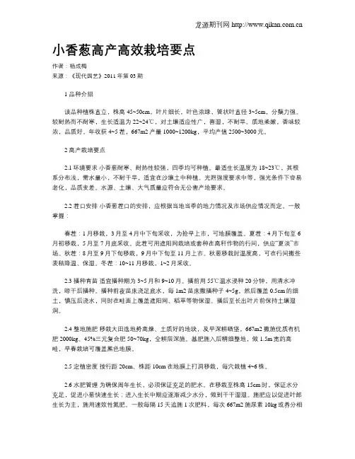 小香葱高产高效栽培要点