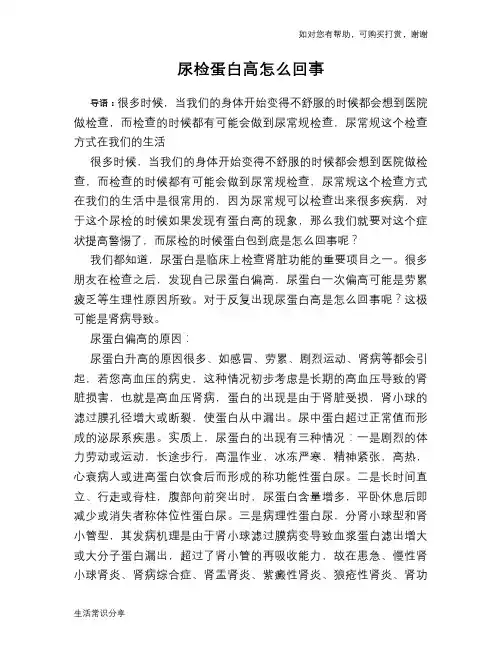 尿检蛋白高怎么回事