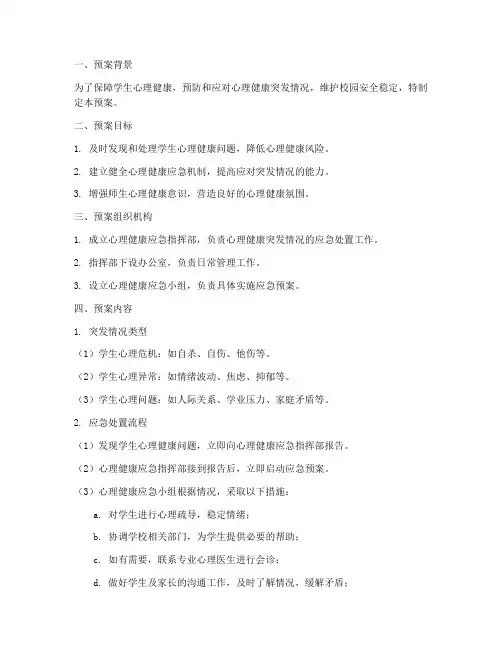 学生心理健康突发情况紧急预案