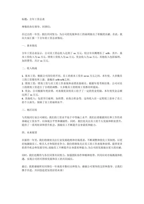全年工资总表
