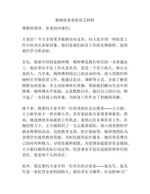 精准扶贫表彰发言材料