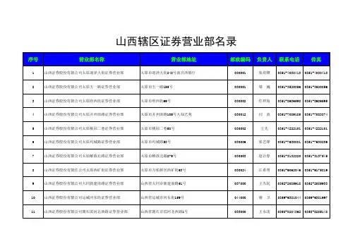 山西辖区证券营业部名录