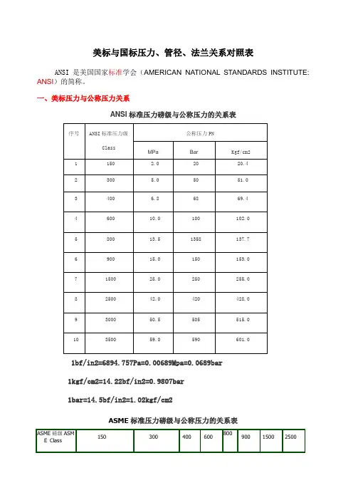 美标与国标压力管径法兰关系对照表
