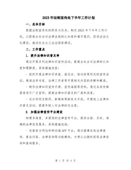 2023年法制宣传处下半年工作计划
