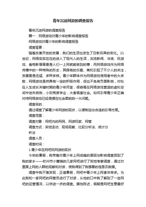 青年沉迷网游的调查报告