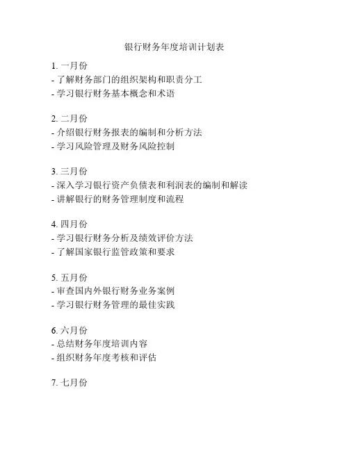 银行财务年度培训计划表