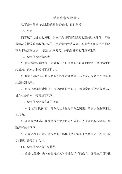 城市供水经营报告