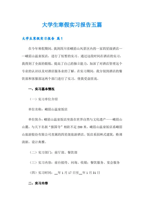 大学生寒假实习报告五篇