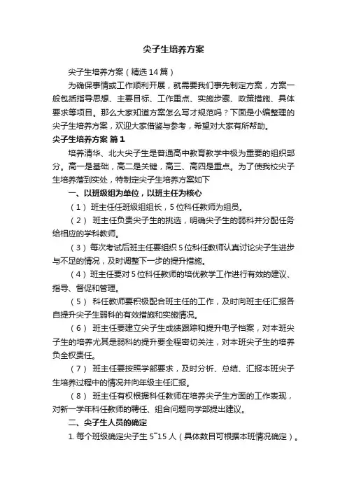 尖子生培养方案（精选14篇）