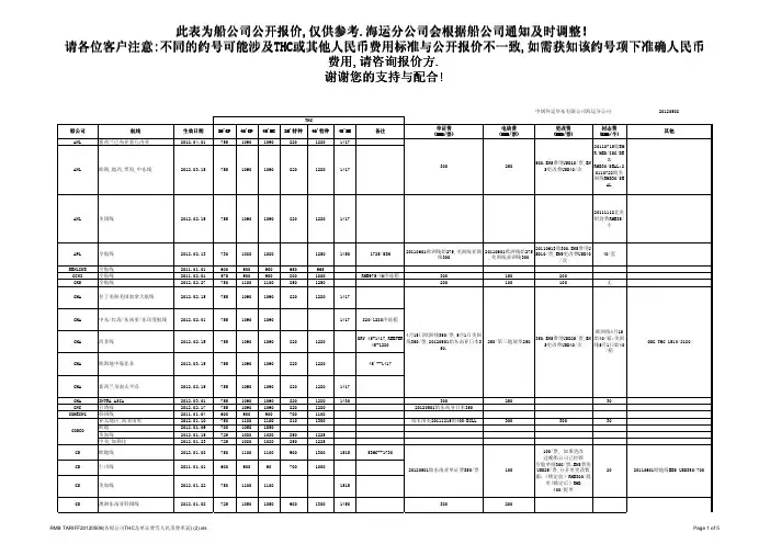此表为船公司公开报价,仅供参考海运分公司会根据船公司通知及时调