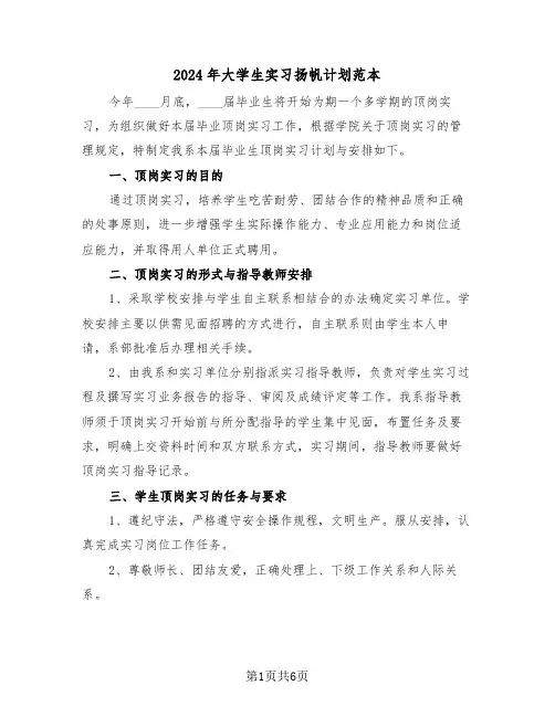 2024年大学生实习扬帆计划范本(三篇)