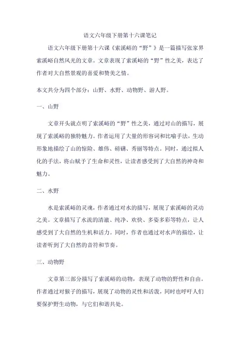 语文六年级下册第十六课笔记