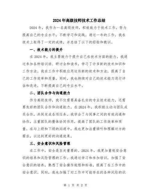 2024年高级技师技术工作总结