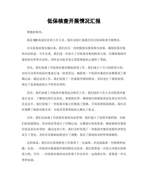 低保核查开展情况汇报