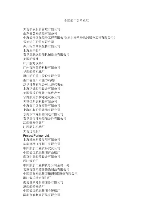 船厂名单