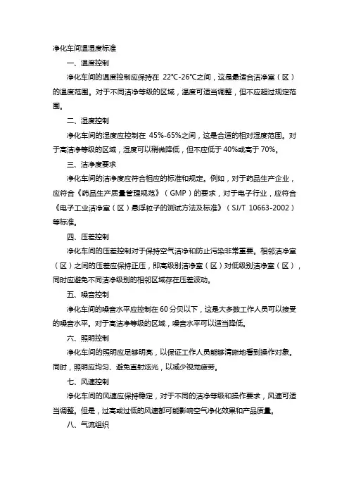 净化车间温湿度标准