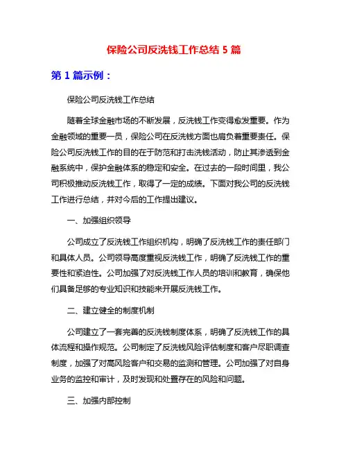 保险公司反洗钱工作总结5篇
