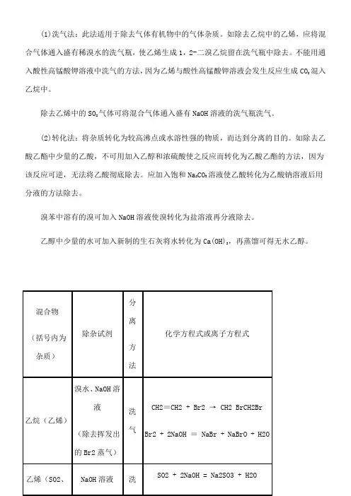 高中化学除杂方法