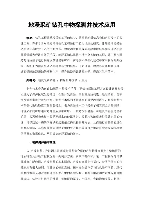 地浸采矿钻孔中物探测井技术应用