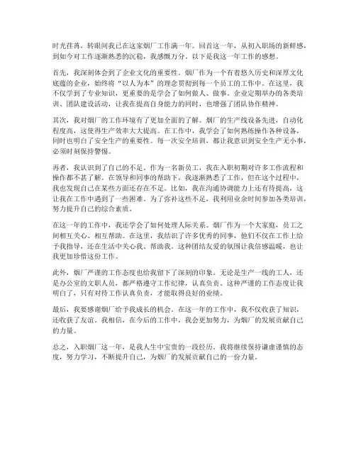 入职烟厂一年工作感想