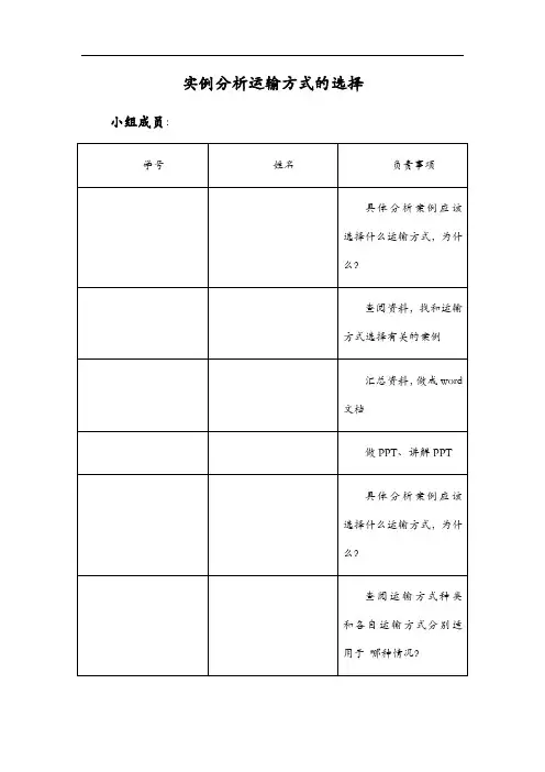 实例分析运输方式的选择
