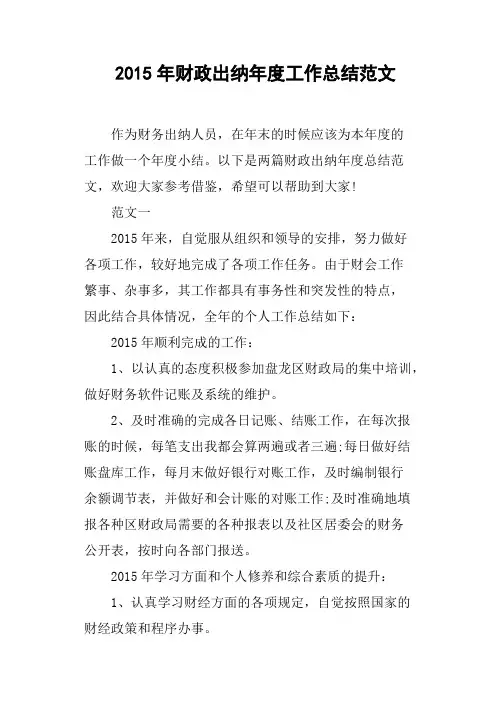 2015年财政出纳年度工作总结范文