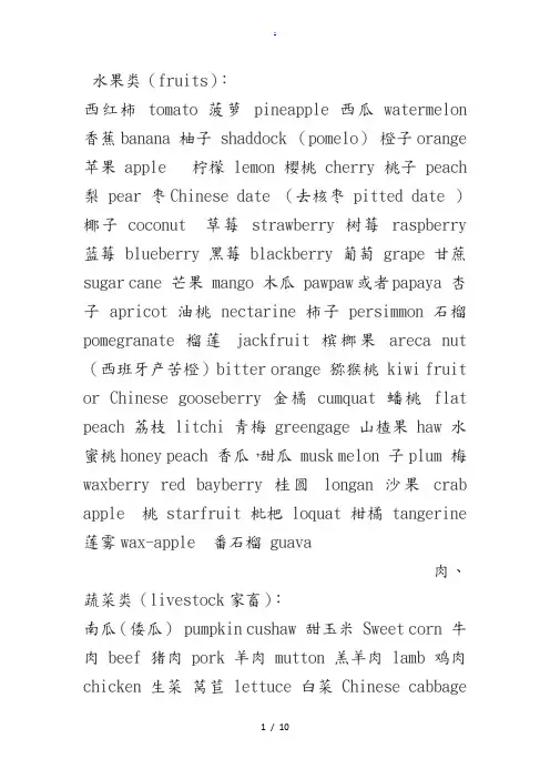 英语食物单词大全