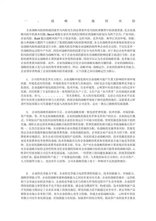 战略风险分析及控制措施
