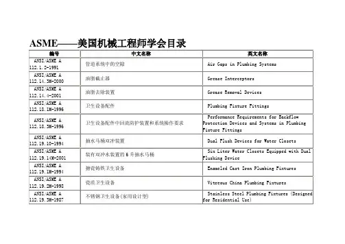 ASME标准目录(中英文对照)讲解
