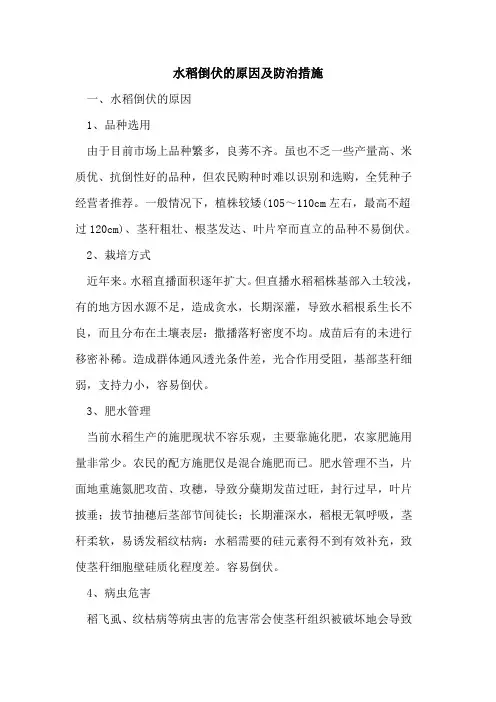 水稻倒伏原因及防治措施