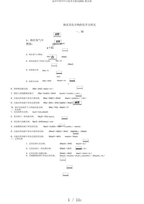高中--学----习化学方程式钠铝,铁全部