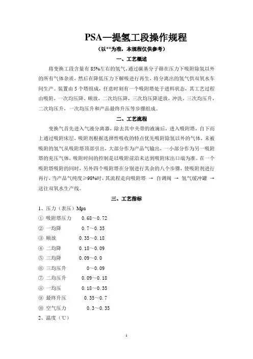 PSA—提氢工段操作规程