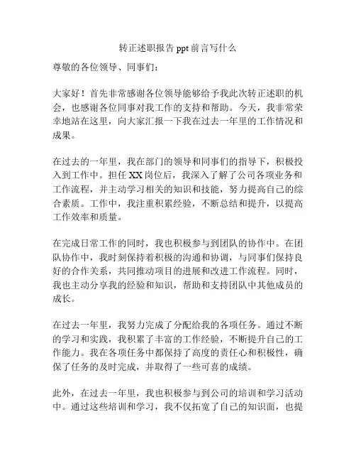 转正述职报告ppt前言写什么