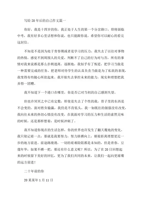 二十年后的自己作文优秀5篇